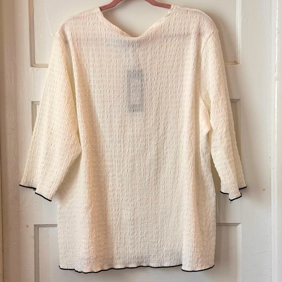 Creation White Black Textured Knit 3/4 Sleeve Top Size 2X NWT - Picture 2 of 11